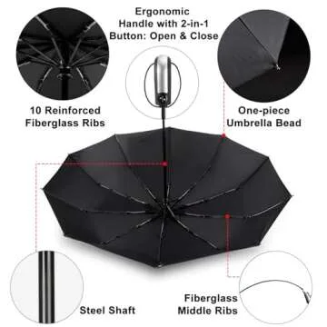 TradMall Windproof Travel Umbrella with Large Canopy