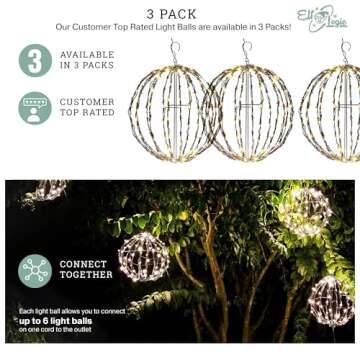 Elf Logic 3 Pack 16” Outdoor/Indoor LED Christmas Light Balls. Durable, Waterproof, Long-Lasting, ...