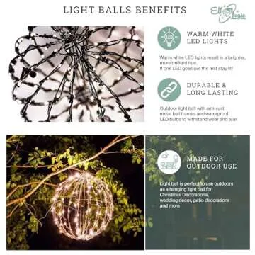 Elf Logic 3 Pack 16” Outdoor/Indoor LED Christmas Light Balls. Durable, Waterproof, Long-Lasting, Lightweight Bright Light Ball. Warm LED Lights for Holiday Decor, Patio, Wedding Decor