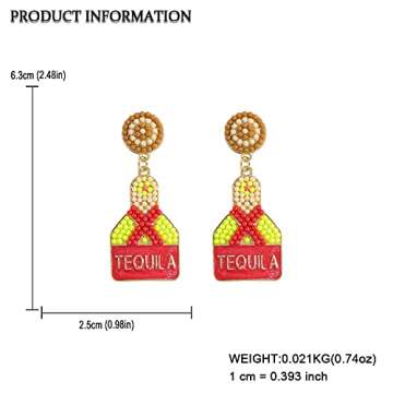 Beaded Tequila Earrings for Women, Champagne Wine Bottle Dangle Earrings, Beaded Alloy Tequila Earrings for Party Jewelry Gifts (Lime)