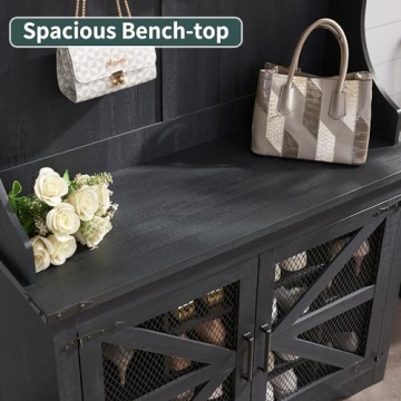 JXQTLINGMU Stylish Farmhouse Entryway Bench With Coat Rack