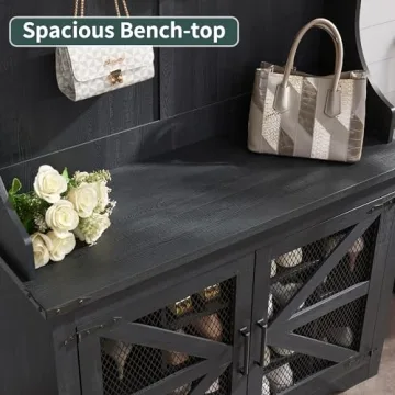 JXQTLINGMU Stylish Farmhouse Entryway Bench With Coat Rack