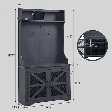 JXQTLINGMU Stylish Farmhouse Entryway Bench With Coat Rack