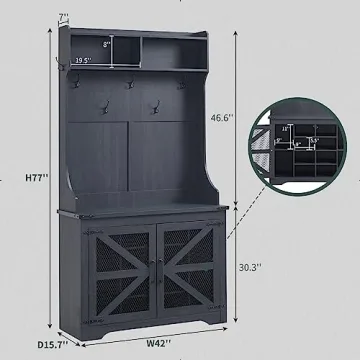 JXQTLINGMU Stylish Farmhouse Entryway Bench With Coat Rack