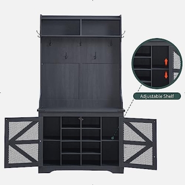 JXQTLINGMU Stylish Farmhouse Entryway Bench With Coat Rack