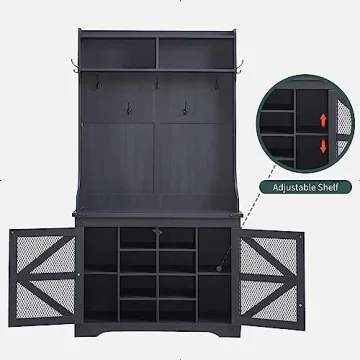 JXQTLINGMU Stylish Farmhouse Entryway Bench With Coat Rack