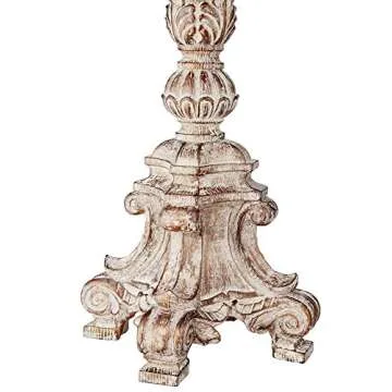 Barnes and Ivy Duval French Country Cottage Table Lamp 34" Tall Crystal Distressed Antique White Candlestick Beige Bell Shade Decor for Living Room House Bedside Nightstand Home Office Family