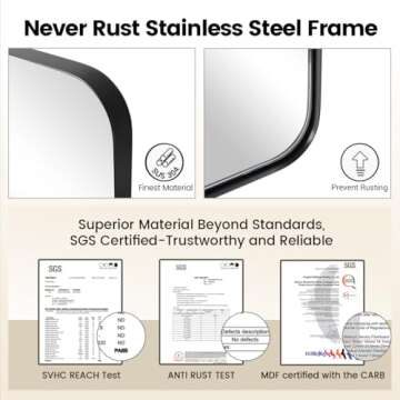 MOON MIRROR 24"x36" Matte Black Pivot Mirror for Bathroom, Metal Frame Bathroom Mirrors for Wall，Rectangle Titling Vanity Wall Mirror with Rounded Corner Hangs Vertical(Overall 27.75" x 36")