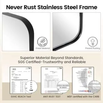 MOON MIRROR 24"x36" Matte Black Pivot Mirror for Bathroom, Metal Frame Bathroom Mirrors for Wall，Rectangle Titling Vanity Wall Mirror with Rounded Corner Hangs Vertical(Overall 27.75" x 36")