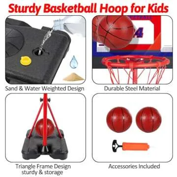 Kids Basketball Hoop Adjustable Height 3.5 ft-6.2 ft Indoor & Outdoor Portable Toddler Basketball Goal with Ball Pump Yard Games Coolest Toys for Boy Girl Age 2-4-6-8 First Gift Playset