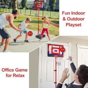 Kids Basketball Hoop Adjustable Height 3.5 ft-6.2 ft Indoor & Outdoor Portable Toddler Basketball Goal with Ball Pump Yard Games Coolest Toys for Boy Girl Age 2-4-6-8 First Gift Playset