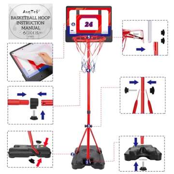 Kids Basketball Hoop Adjustable Height 3.5 ft-6.2 ft Indoor & Outdoor Portable Toddler Basketball Goal with Ball Pump Yard Games Coolest Toys for Boy Girl Age 2-4-6-8 First Gift Playset