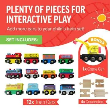 Engaging 12-Piece Wooden Train Set with Crane & Connectors