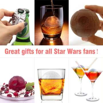 NICITY 2 Packs Death Star Ice Cube Mold with Millennium Falcon Bottle Opener，3D Star Wars Ice Cube Mold for Whiskey, Bourbon, Cocktails.Funny Star Wars Gifts for Men Women Him Dad