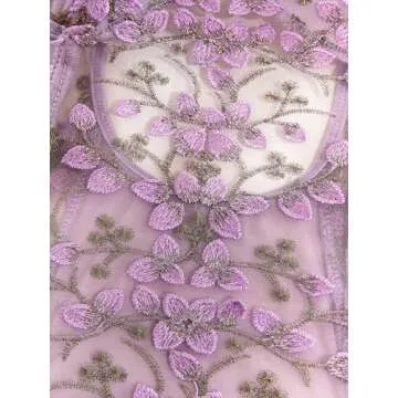 Lilosy Women Sexy Lace Up Floral Embroidered Teddy Babydoll Lingerie Bodysuit Top Mesh Sheer One Piece See Through Lavender Light Purple Medium