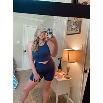 JZC Ribbed Workout Outfits for Women 2 Piece Seamless Sport Bra High Waist Yoga Leggings Set Blue Grey Small