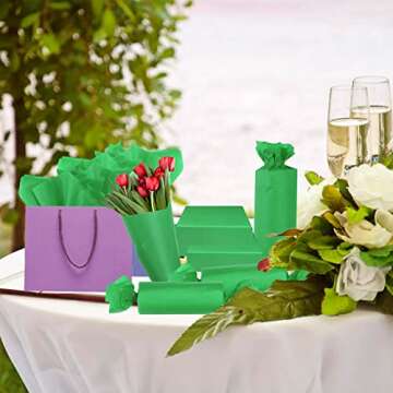 100 Sheets Green Tissue Paper - Artdly 14 x 20 Inches Recyclable Green Wrapping Paper Bulk for Weddi...