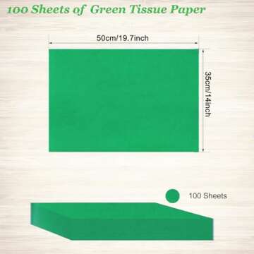 100 Sheets Green Tissue Paper - Artdly 14 x 20 Inches Recyclable Green Wrapping Paper Bulk for Weddings Birthday DIY Project Wrapping Crafts Decor