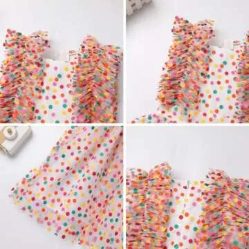 IMEKIS 5th 6th Birthday Girl Outfit: Cake Smash Toddler Confetti Dots Dress Kids Princess Graduation Easter Dress Tea Party Wedding Formal Pageant Tulle Gown Photoshoot Rainbow Dots 5-6 Years