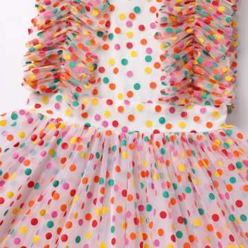 IMEKIS 5th 6th Birthday Girl Outfit: Cake Smash Toddler Confetti Dots Dress Kids Princess Graduation Easter Dress Tea Party Wedding Formal Pageant Tulle Gown Photoshoot Rainbow Dots 5-6 Years