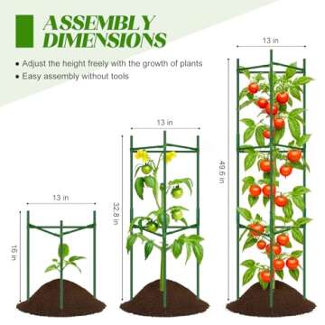 TOCCYARD 3 Pack Tomato Cages for Garden Plant Support, Up to 48Inch Tomato Trellis Assembled Garden ...