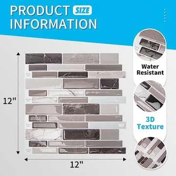 Art3d Peel and Stick Backsplash Tiles for Kitchen, 10-Sheet Self Adhesive Removable Stick On Vinyl Wall Tiles, 12" x 12",Brown Marble