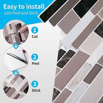 Art3d Peel and Stick Backsplash Tiles for Kitchen, 10-Sheet Self Adhesive Removable Stick On Vinyl Wall Tiles, 12" x 12",Brown Marble