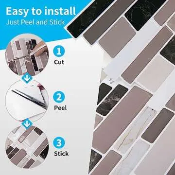 Art3d Peel and Stick Backsplash Tiles for Kitchen, 10-Sheet Self Adhesive Removable Stick On Vinyl Wall Tiles, 12" x 12",Brown Marble