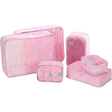 JJ POWER Travel Packing Cubes, Luggage Organizers with Shoe Bag (Pink)