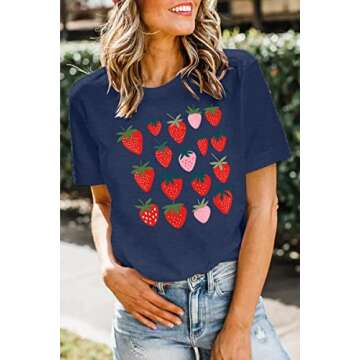 MAIHUN Strawberry Shirts Fruit Tshirts Strawberries Graphic Tee Garden Clothing Gardener Gift Tops