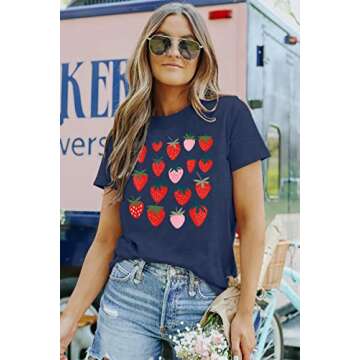 MAIHUN Strawberry Shirts Fruit Tshirts Strawberries Graphic Tee Garden Clothing Gardener Gift Tops