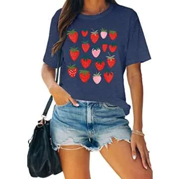 MAIHUN Strawberry Shirts Fruit Tshirts Strawberries Graphic Tee Garden Clothing Gardener Gift Tops
