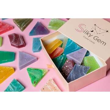 SILKY GEM - The Gemmies, Edible Crystal Candy, 8-10 Small Clusters, Mixed Flavors, Sample Box, Kohakutou, Edible Gem, Vegan, Gluten Free, ASMR