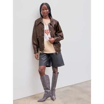 CIDER Faux Leather Long Sleeve Zipper Jacket Trendy Cool Casual