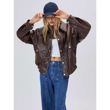 CIDER Faux Leather Long Sleeve Zipper Jacket Trendy Cool Casual