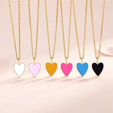 Heart Necklaces for Women,14K Gold Plated Trendy Preppy Jewelry Hot Pink Necklace,Cute Gold Dainty Necklace for Women Girls 16+2 Inches (Yellow)