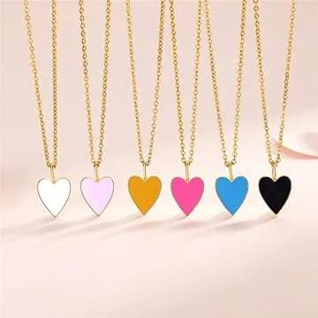 Heart Necklaces for Women,14K Gold Plated Trendy Preppy Jewelry Hot Pink Necklace,Cute Gold Dainty Necklace for Women Girls 16+2 Inches (Yellow)