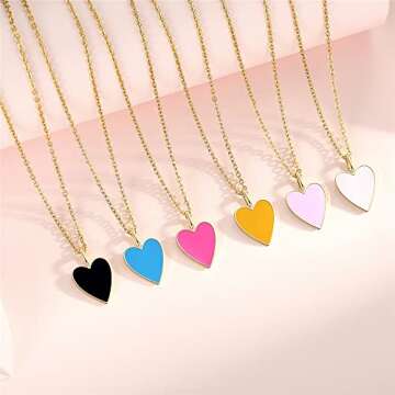 Heart Necklaces for Women,14K Gold Plated Trendy Preppy Jewelry Hot Pink Necklace,Cute Gold Dainty Necklace for Women Girls 16+2 Inches (Yellow)