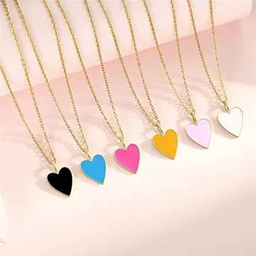 Heart Necklaces for Women,14K Gold Plated Trendy Preppy Jewelry Hot Pink Necklace,Cute Gold Dainty Necklace for Women Girls 16+2 Inches (Yellow)