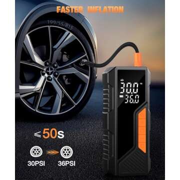 Tire Inflator Portable Air Compressor, 150PSI Portable Air Pump for Car Tires, Faster Air inflator T...