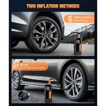 Tire Inflator Portable Air Compressor, 150PSI Portable Air Pump for Car Tires, Faster Air inflator Tire Pump with Digital Pressure Gauge LED Light for Car, Motorcycle, Bicycle, Balls