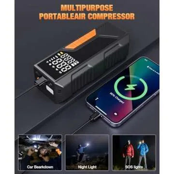 Tire Inflator Portable Air Compressor, 150PSI Portable Air Pump for Car Tires, Faster Air inflator Tire Pump with Digital Pressure Gauge LED Light for Car, Motorcycle, Bicycle, Balls