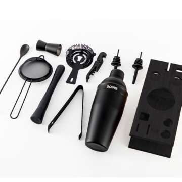 SOING 11-Piece Mixology Bartender Kit with Stand,Bar Kit Cocktail Shaker Set with All Essential Acce...