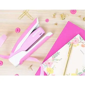 Bostitch Office InPower Spring-Powered Desktop Stapler in Breast Cancer Awareness Pink