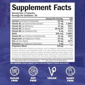 Stress Relief Supplement with 5HTP, Ashwagandha, Valerian, St John’s Wort, GABA, Chamomile & B-Vitamins - Promotes Relaxation, Sleep, Calm & Balanced Mood, Energy & Focus. Vegan, Non-GMO, 60 Capsules
