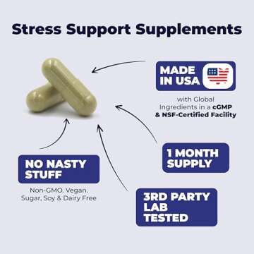 Stress Relief Supplement with 5HTP, Ashwagandha, Valerian, St John’s Wort, GABA, Chamomile & B-Vitamins - Promotes Relaxation, Sleep, Calm & Balanced Mood, Energy & Focus. Vegan, Non-GMO, 60 Capsules