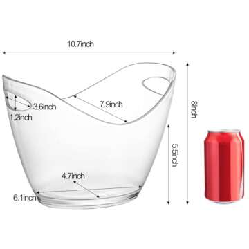 Yesland Ice Bucket, Clear Acrylic 3.5 Liter Storage Tub, Beer Bucket Beverage Chiller Bin for 2 Wine...