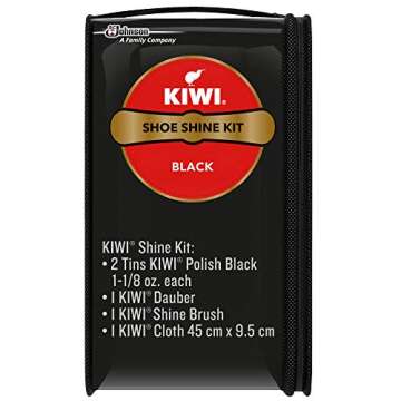 KIWI Shoe Shine Kit, Black - Gives Shoes Long-Lasting Shine and Protection (2 Tins, 1 Brush, 1 Daube...
