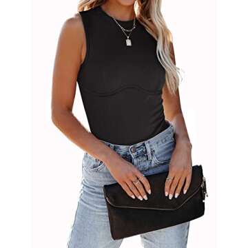 PINKMSTYLE Womens Sexy Sleeveless Bodysuits Underbust Seam Corset Tops Racerback Ribbed Hign Neck Tank Top Club Outfits Black XX-Large