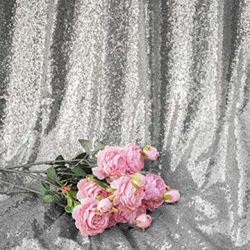 HMQIANG Silver Sequin Photography Backdrop Curtains - 2FTx8FT Sparkly Drapes for Events